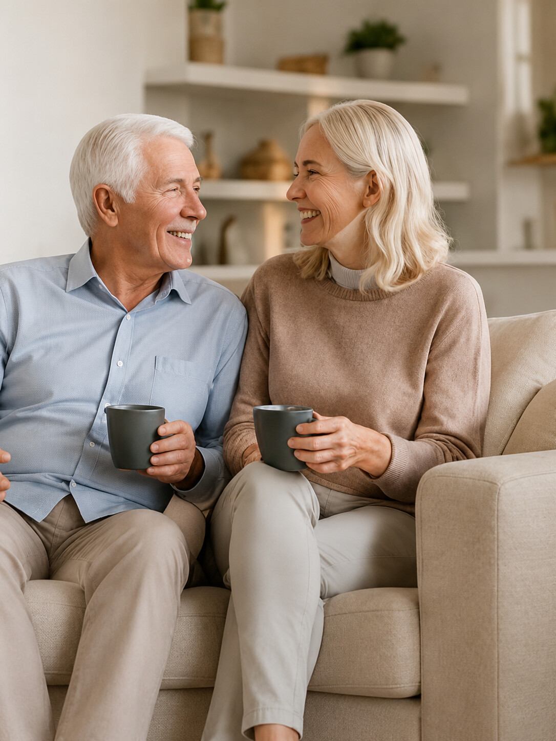 Happy older couple enjoying their accessible home