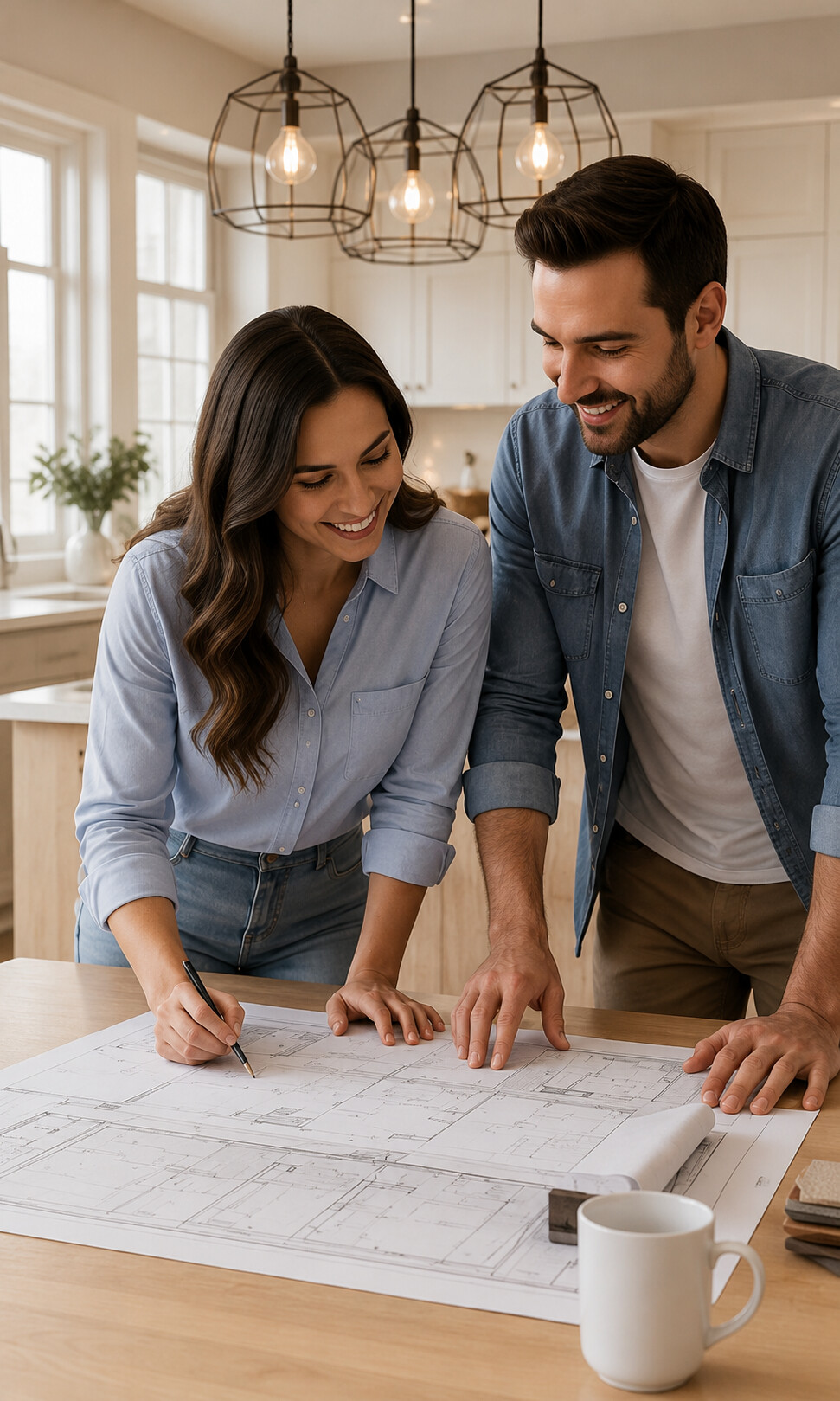Couple reviewing luxury renovation plans